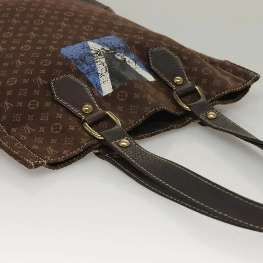 LOUIS VUITTON Monogram Mini Lin Tangier Tote Bag Brown Ebene M40023 Auth ep9437